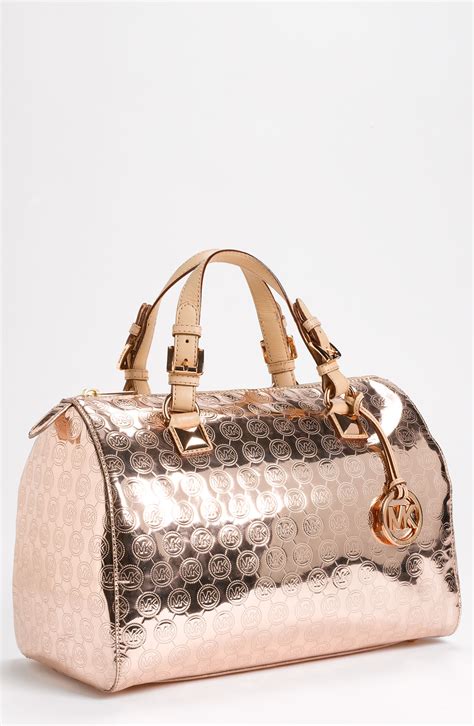 michael kors rose gold hardware natural purse|Michael Kors gold metallic purse.